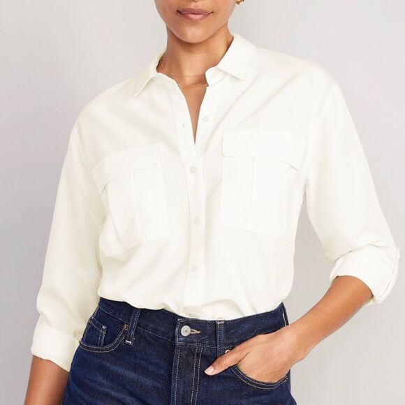 Old Navy Tops - Old Navy Button-Down Utility Shirt Sea Salt XSP NWT‎ IN PACKAGE
